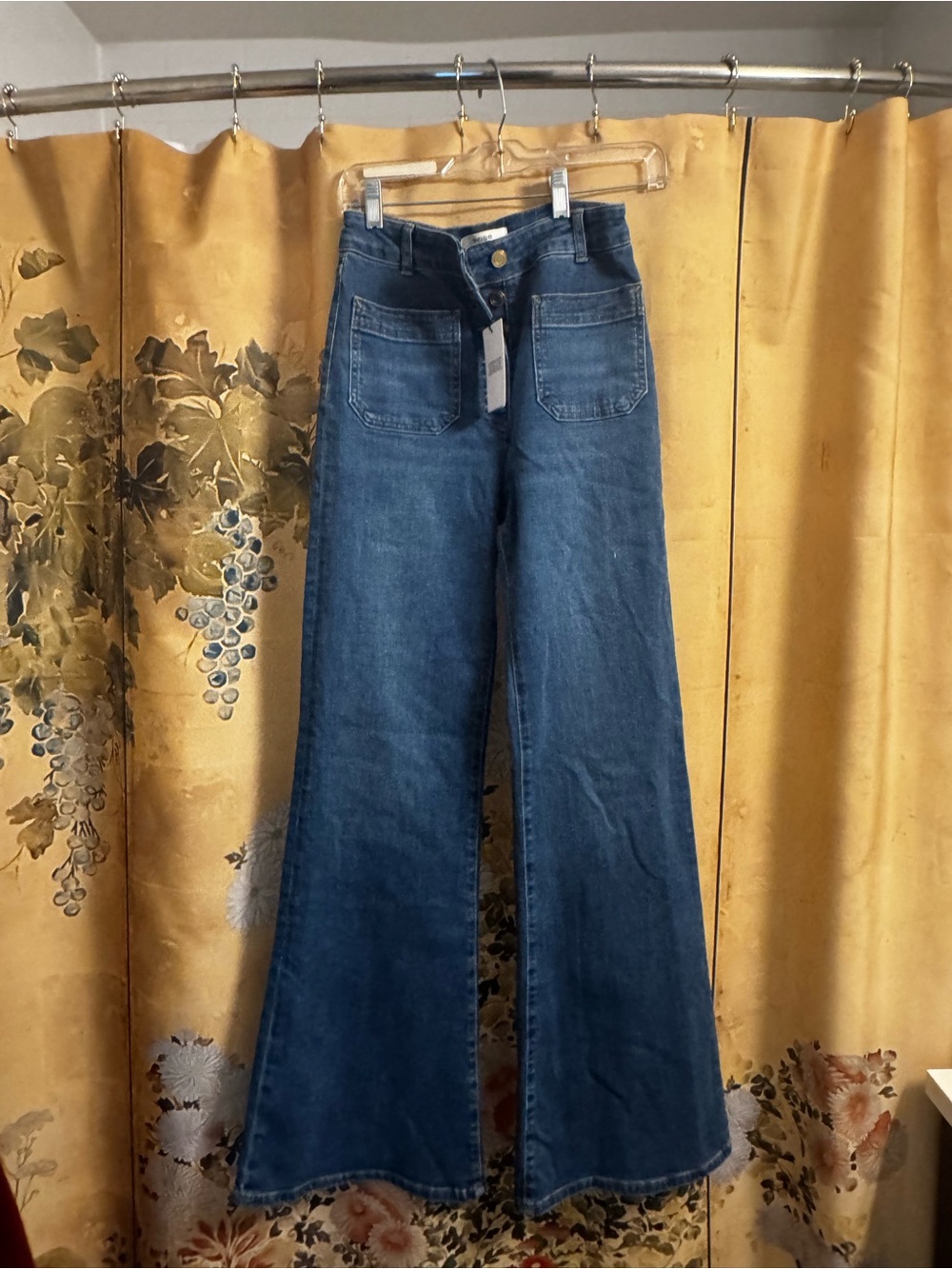 Reiss Mid Blue High-Rise Wide-Leg Button-Fly Jeans - Picture 2 of 3